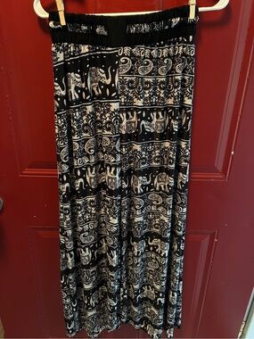 Black & White Elephant Print Wide Leg Pants
